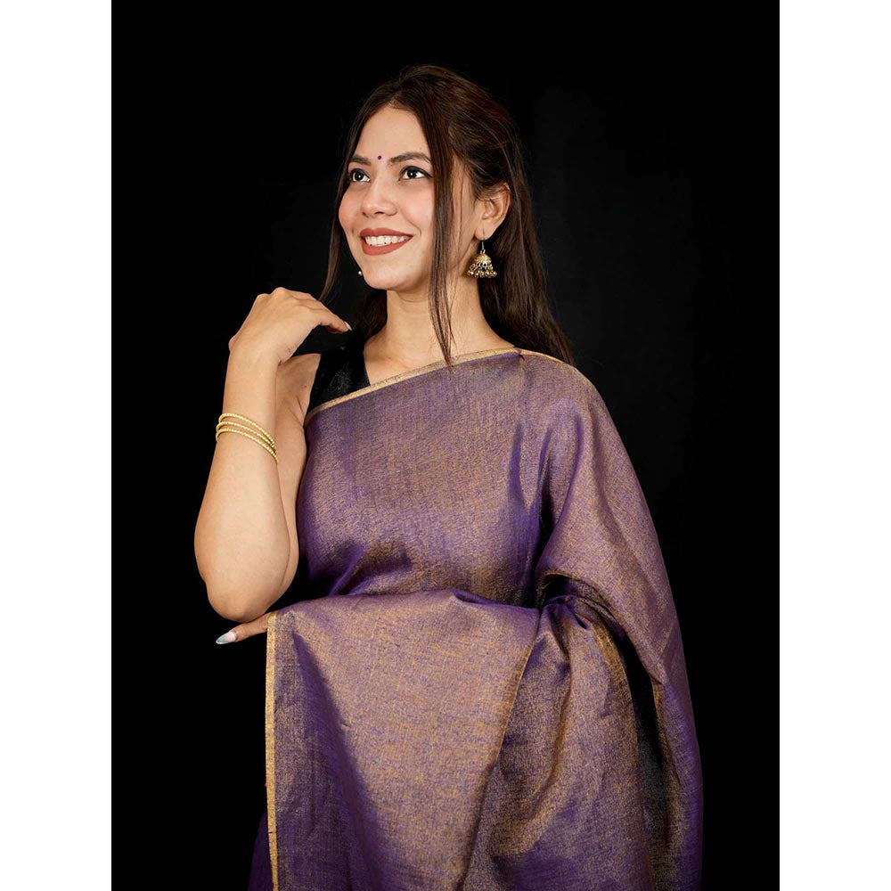 Isadora Life Purple Solid Pre-Draped Saree with Unstitched Blouse