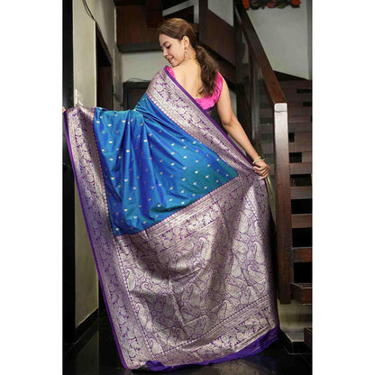 Isadora Life Blue Floral Pre-Draped Saree with Unstitched Blouse