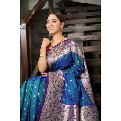 Isadora Life Blue Floral Pre-Draped Saree with Unstitched Blouse