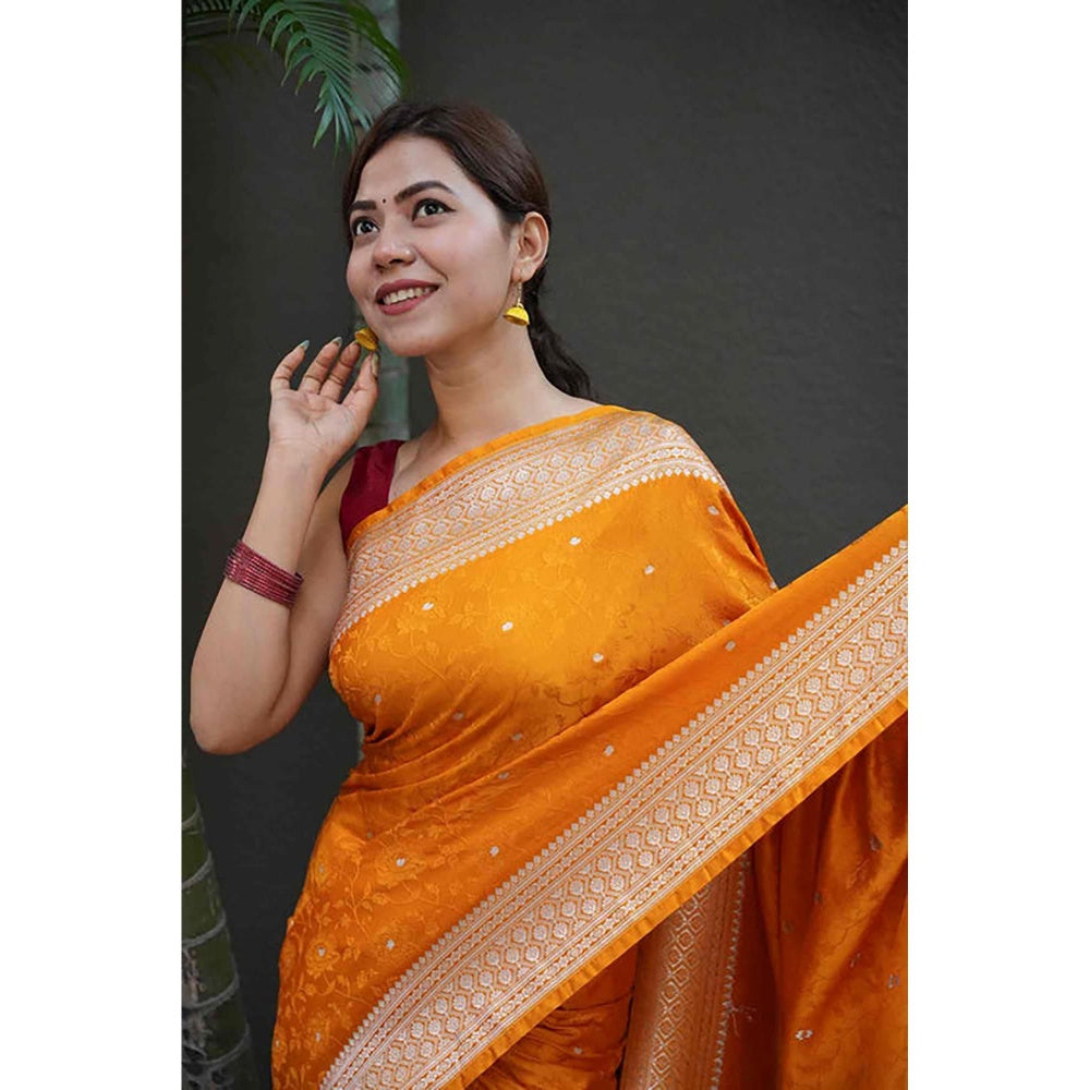 Isadora Life Banarasi Soft Silk Pre Drape Saree with Unstitched Blouse with Unstitched