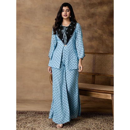 ISHA GUPTA TAYAL Powder Blue Crepe Peplum Co-Ord Set