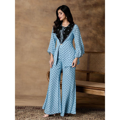 ISHA GUPTA TAYAL Powder Blue Crepe Peplum Co-Ord Set