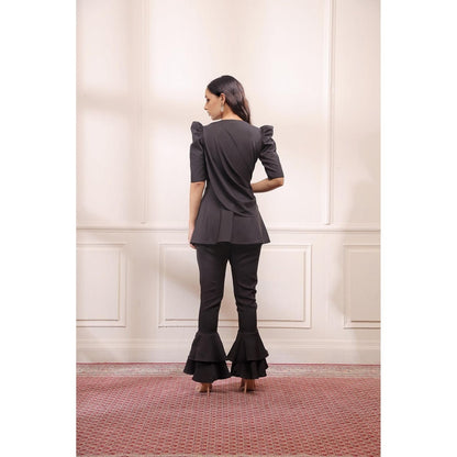 ISHA GUPTA TAYAL Charcoal Detachable Drape Co-Ord Set