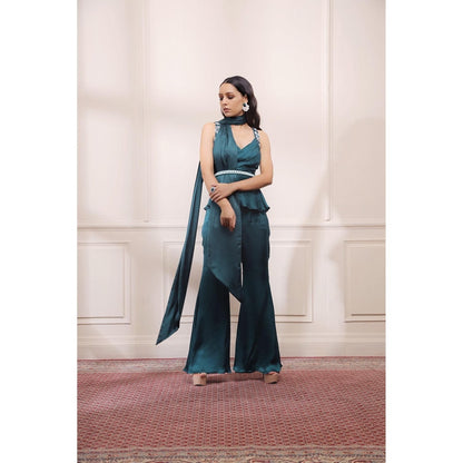 ISHA GUPTA TAYAL Jade Green Co-Ord Set With Draped Stole