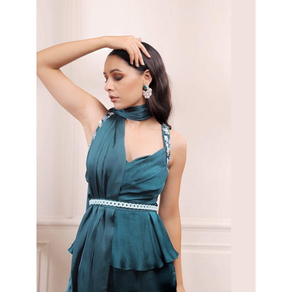 ISHA GUPTA TAYAL Jade Green Co-Ord Set With Draped Stole