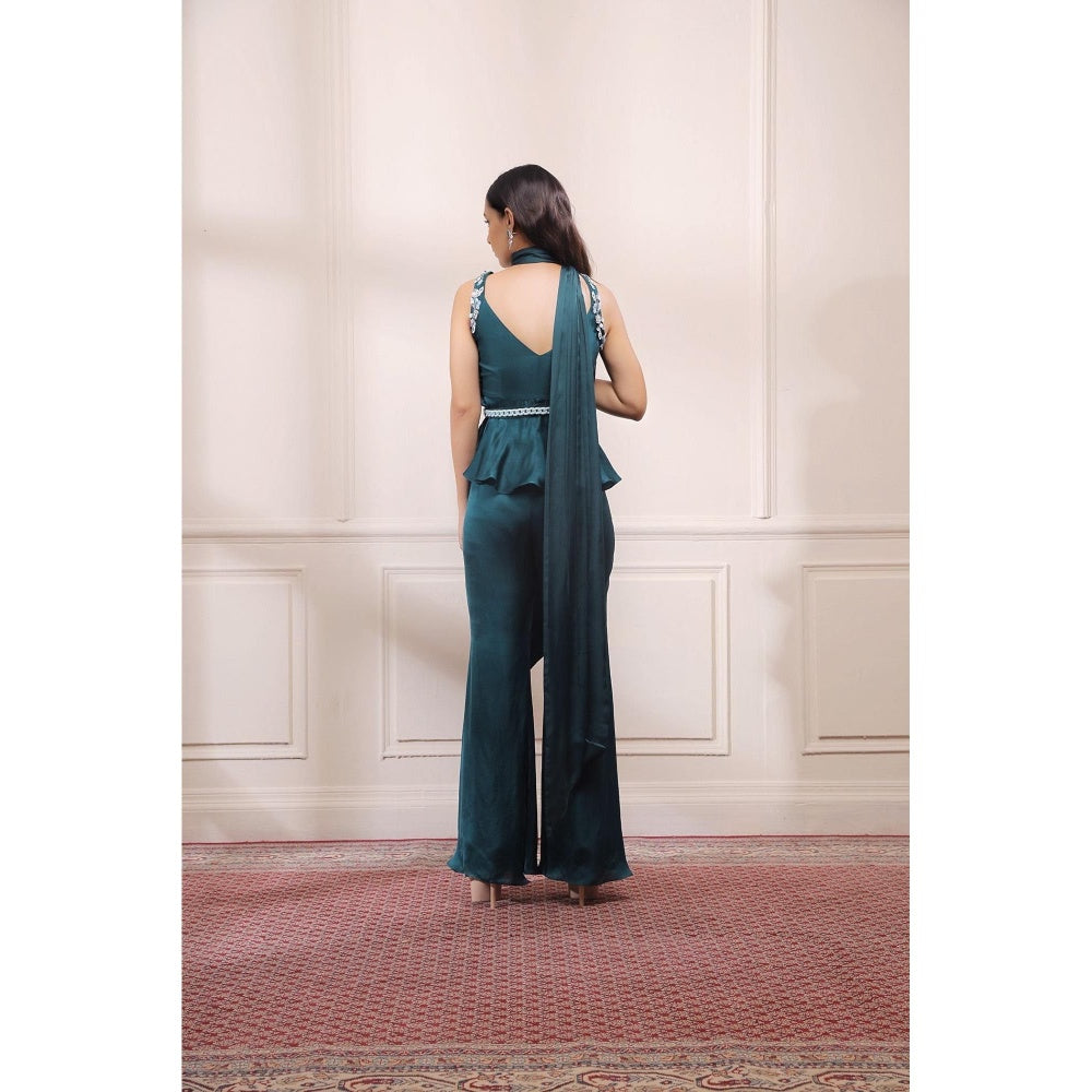 ISHA GUPTA TAYAL Jade Green Co-Ord Set With Draped Stole