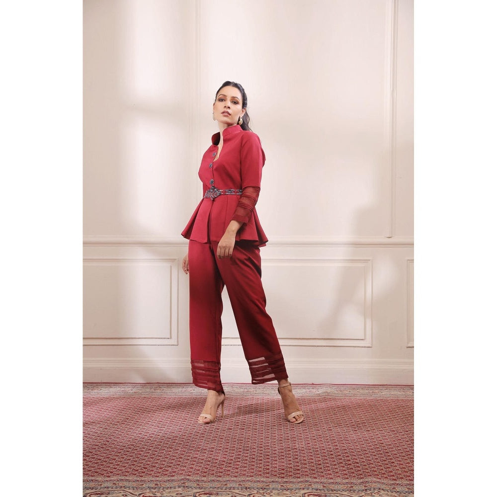 ISHA GUPTA TAYAL Red Peplum Co-Ord Set