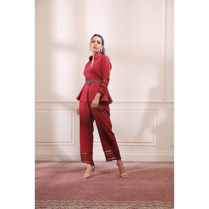 ISHA GUPTA TAYAL Red Peplum Co-Ord Set