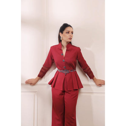 ISHA GUPTA TAYAL Red Peplum Co-Ord Set