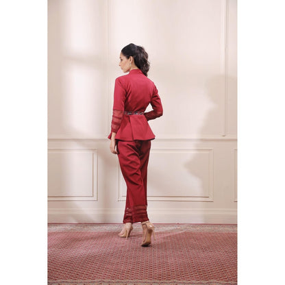 ISHA GUPTA TAYAL Red Peplum Co-Ord Set
