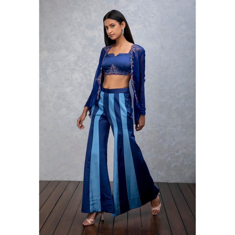ISHA GUPTA TAYAL Blue Embroidered Co-Ord Pant Set With Organza Jacket