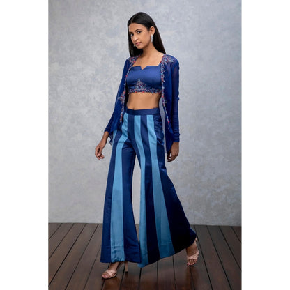 ISHA GUPTA TAYAL Blue Embroidered Co-Ord Pant Set With Organza Jacket