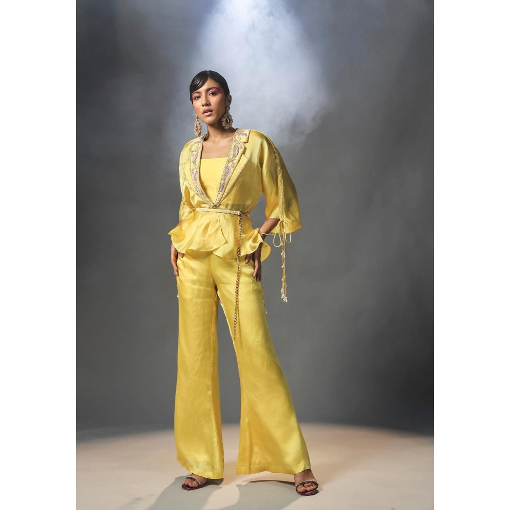 ISHA GUPTA TAYAL Yellow Organza Co-Ord Set With Belt
