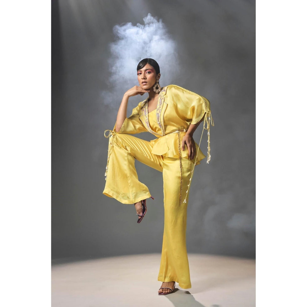 ISHA GUPTA TAYAL Yellow Organza Co-Ord Set With Belt