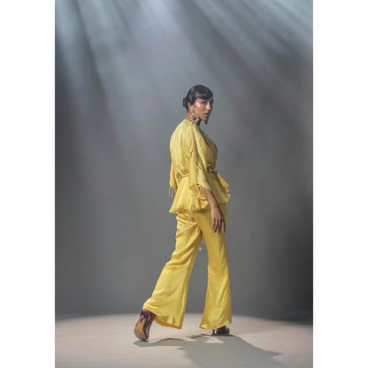 ISHA GUPTA TAYAL Yellow Organza Co-Ord Set With Belt