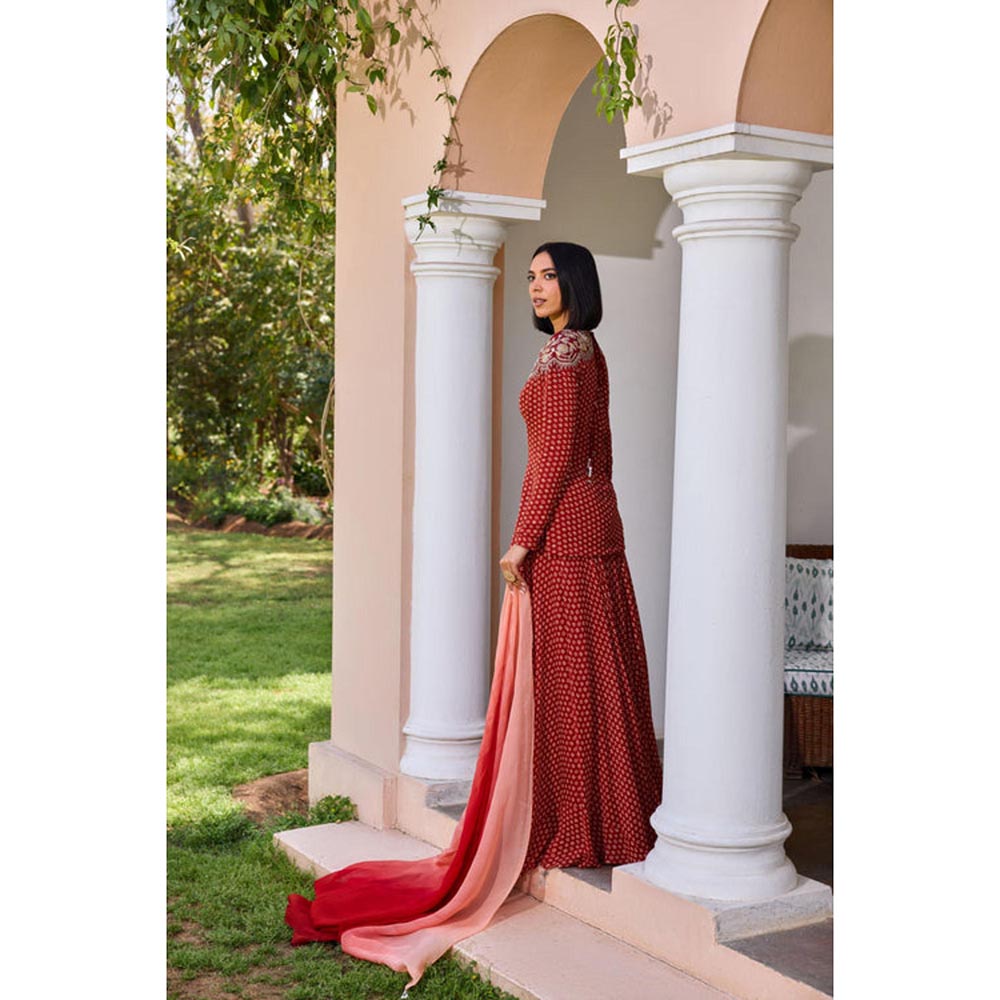 ISHA GUPTA TAYAL Red Sara Top and Sharara with Dupatta