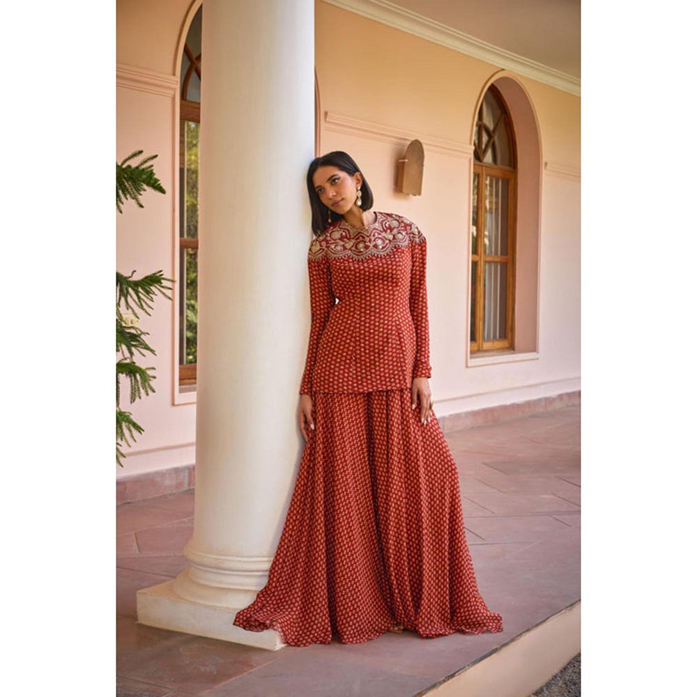 ISHA GUPTA TAYAL Red Sara Top and Sharara with Dupatta