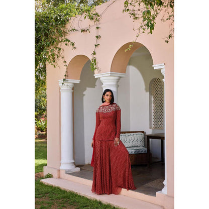 ISHA GUPTA TAYAL Red Sara Top and Sharara with Dupatta