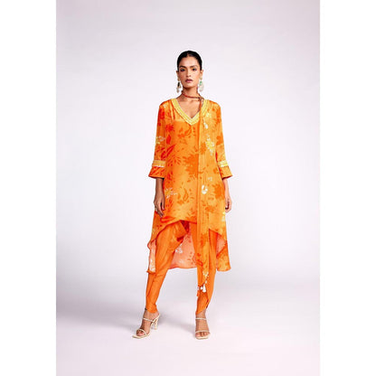 ISHA GUPTA TAYAL Tangerine Orange Asymmetric Kurta and Dhoti Pant