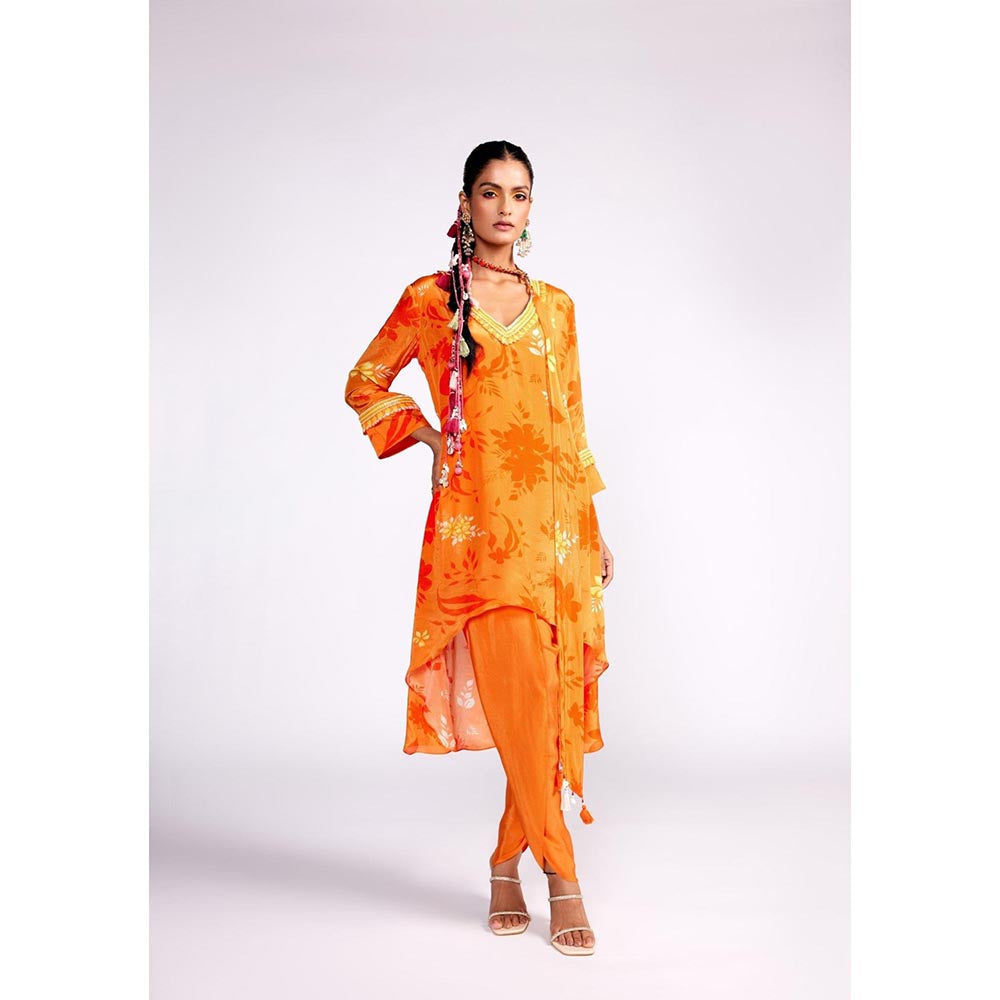 ISHA GUPTA TAYAL Tangerine Orange Asymmetric Kurta and Dhoti Pant