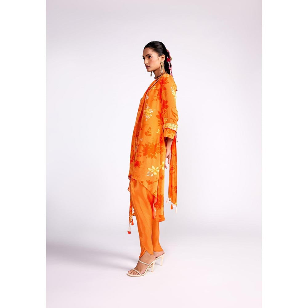 ISHA GUPTA TAYAL Tangerine Orange Asymmetric Kurta and Dhoti Pant