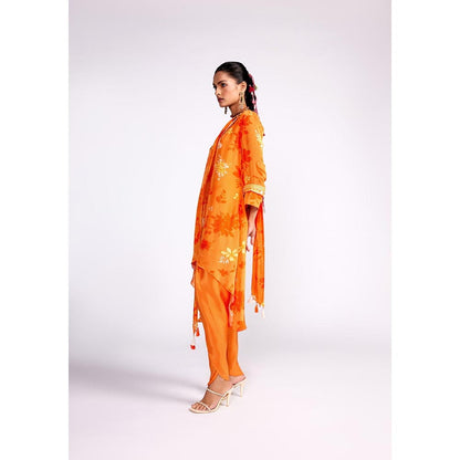 ISHA GUPTA TAYAL Tangerine Orange Asymmetric Kurta and Dhoti Pant