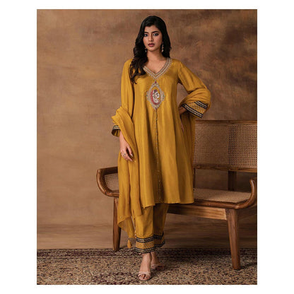 ISHA GUPTA TAYAL Ambar Golden Yellow Silk Embroidered Kurta with Pant and Dupatta