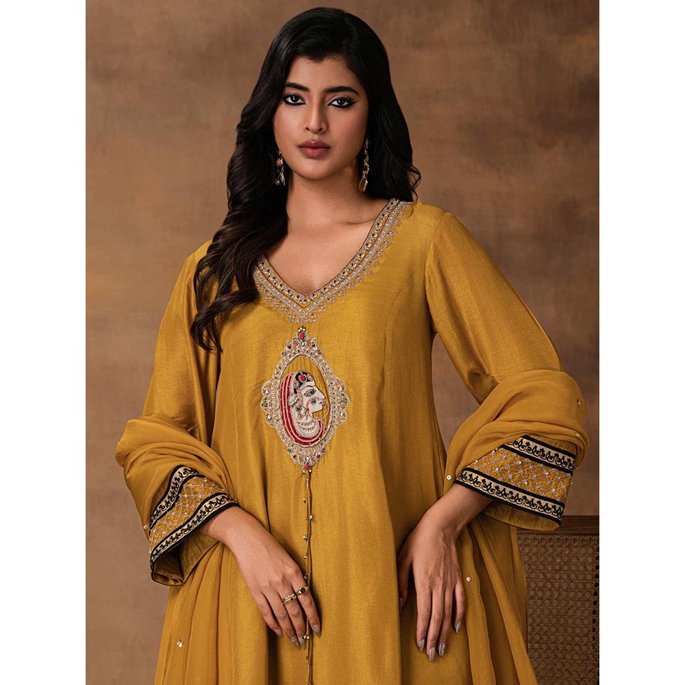ISHA GUPTA TAYAL Ambar Golden Yellow Silk Embroidered Kurta with Pant and Dupatta