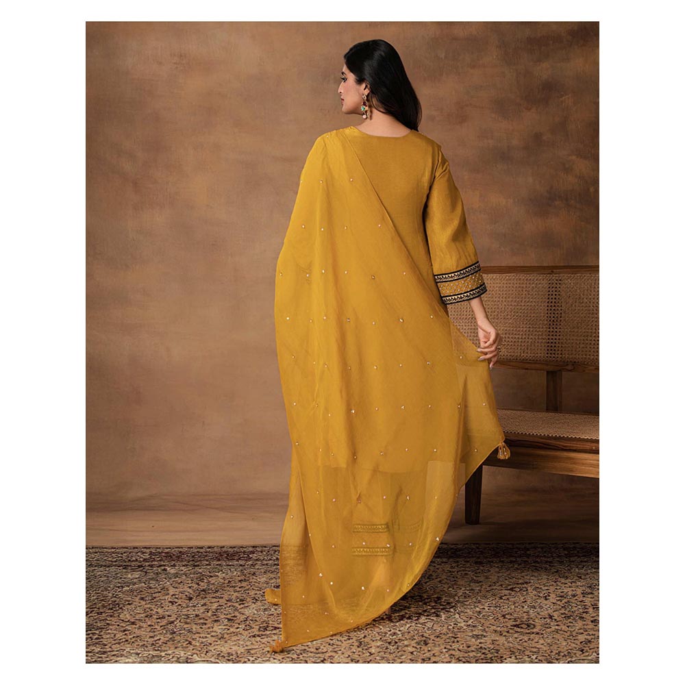 ISHA GUPTA TAYAL Ambar Golden Yellow Silk Embroidered Kurta with Pant and Dupatta