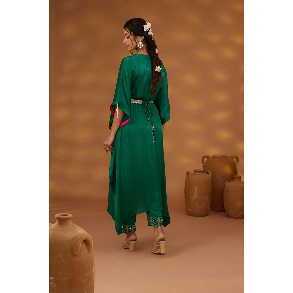 ISHA GUPTA TAYAL Green Kamal Talai Drape Kaftan and Pant with Belt