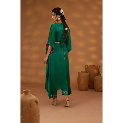 ISHA GUPTA TAYAL Green Kamal Talai Drape Kaftan and Pant with Belt
