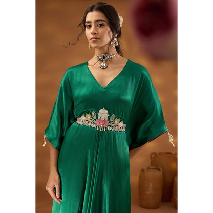 ISHA GUPTA TAYAL Green Kamal Talai Drape Kaftan and Pant with Belt