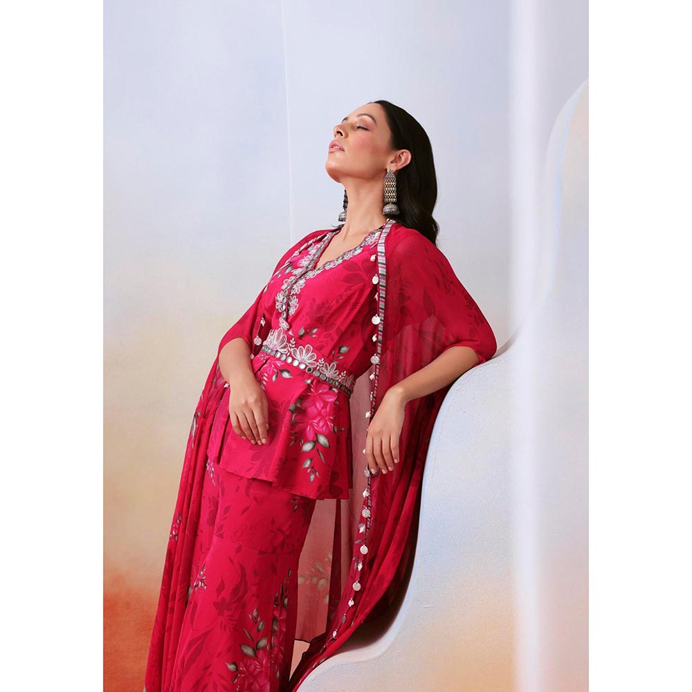 ISHA GUPTA TAYAL Pink Printed and Embroidered Top with Sharara and Cape