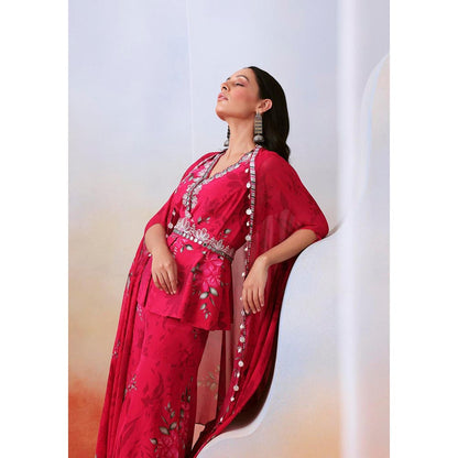 ISHA GUPTA TAYAL Pink Printed and Embroidered Top with Sharara and Cape