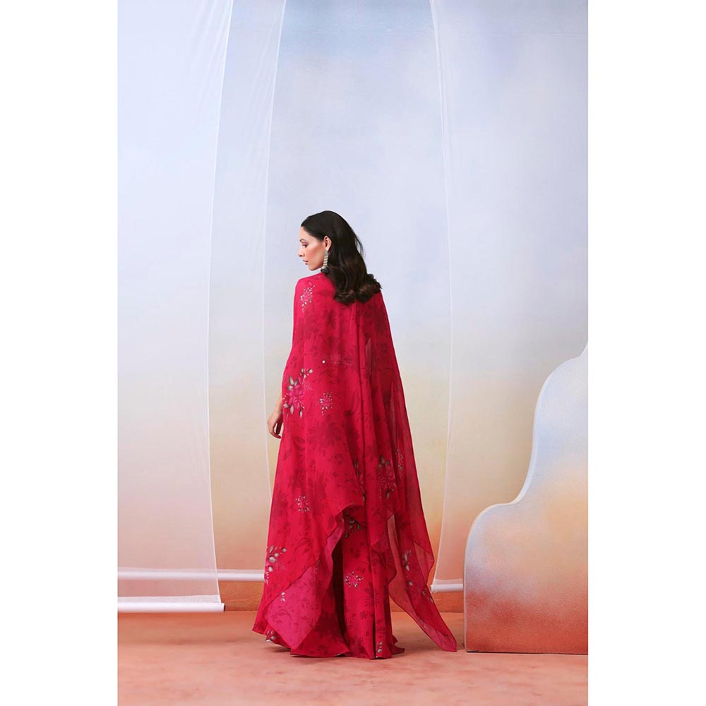 ISHA GUPTA TAYAL Pink Printed and Embroidered Top with Sharara and Cape