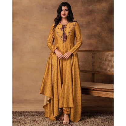 ISHA GUPTA TAYAL Ghazal Mustard Gold Chanderi Asymmetric Kurta and Pant
