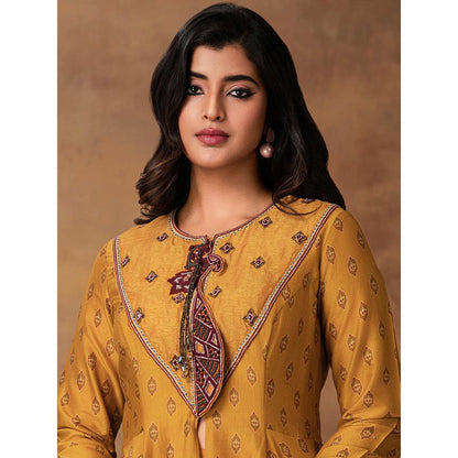 ISHA GUPTA TAYAL Ghazal Mustard Gold Chanderi Asymmetric Kurta and Pant
