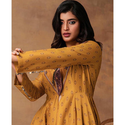 ISHA GUPTA TAYAL Ghazal Mustard Gold Chanderi Asymmetric Kurta and Pant