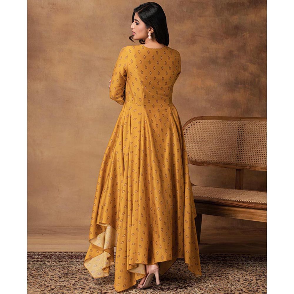 ISHA GUPTA TAYAL Ghazal Mustard Gold Chanderi Asymmetric Kurta and Pant
