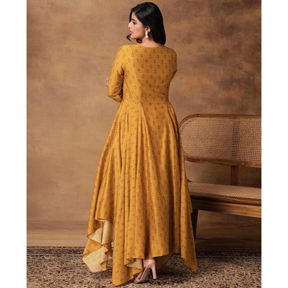 ISHA GUPTA TAYAL Ghazal Mustard Gold Chanderi Asymmetric Kurta and Pant
