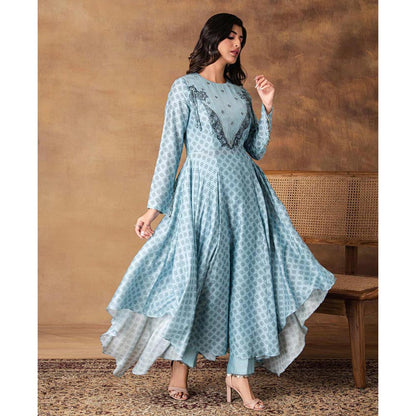 ISHA GUPTA TAYAL Zeenat Powder Blue Chanderi Asymmetric Kurta with Pant