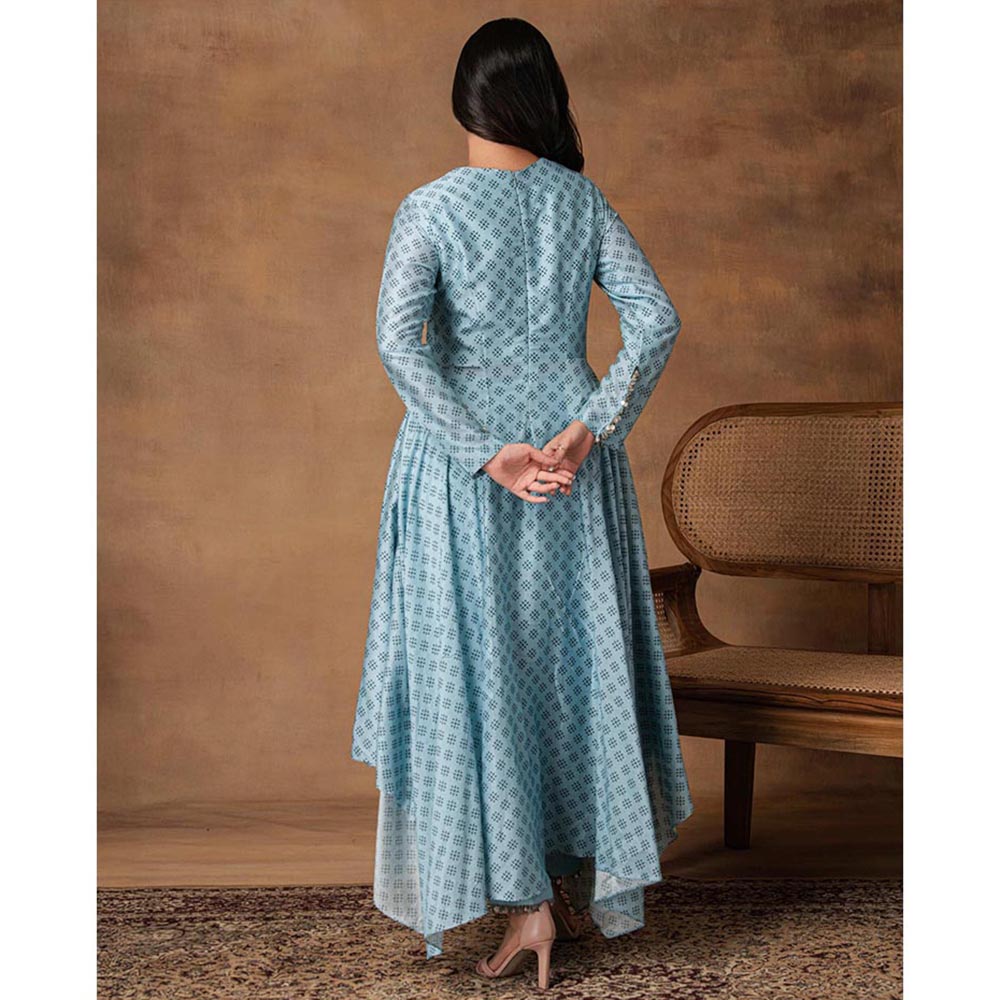 ISHA GUPTA TAYAL Zeenat Powder Blue Chanderi Asymmetric Kurta with Pant