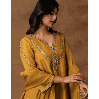 ISHA GUPTA TAYAL Rajsi Golden Yellow Silk Embroidered Kurta with Pant and Dupatta