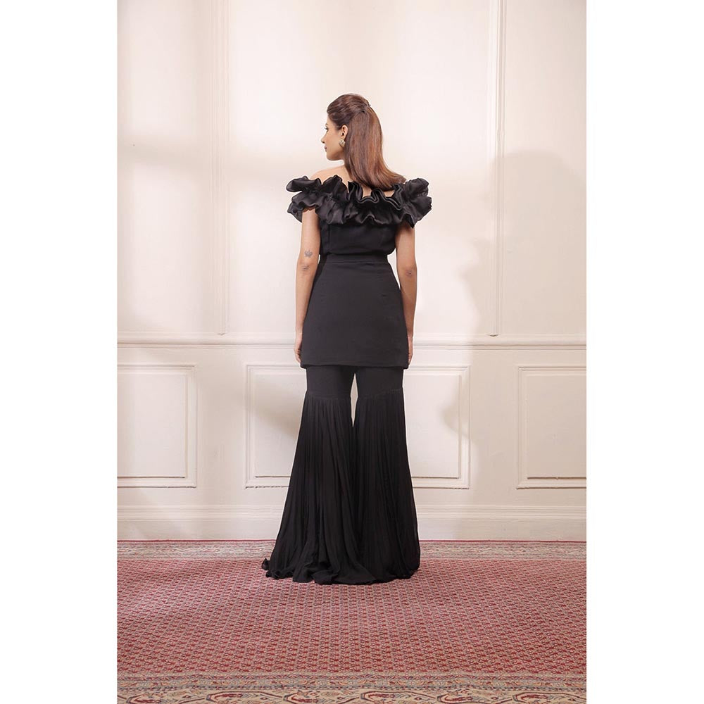 ISHA GUPTA TAYAL Black Kurta and Sharara Set with Ruffle Dupatta