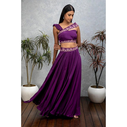 ISHA GUPTA TAYAL Purple Amethyst Sharara with Crop Top and Belt