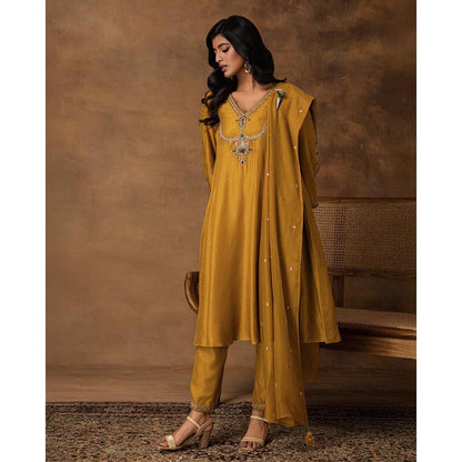 ISHA GUPTA TAYAL Yellow Rajsi Silk Embroidered Kurta and Pant with Dupatta