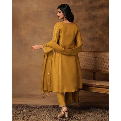 ISHA GUPTA TAYAL Yellow Rajsi Silk Embroidered Kurta and Pant with Dupatta