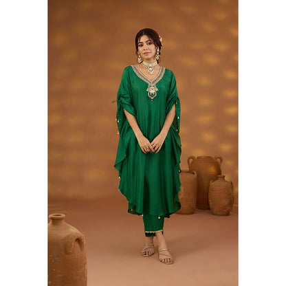ISHA GUPTA TAYAL Green Dwarpal Kaftan and Pant Set