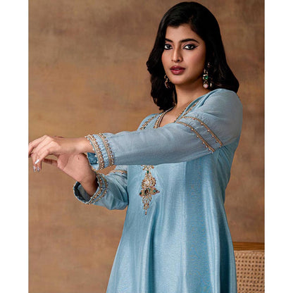 ISHA GUPTA TAYAL Blue Rumi Powder Blue Silk Embroidered Kurta Set