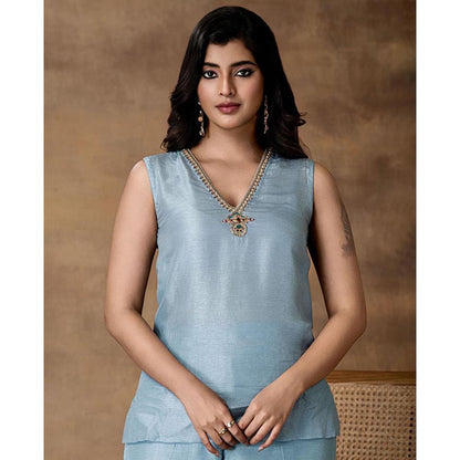 ISHA GUPTA TAYAL Blue Rumi Powder Blue Silk Embroidered Kurta Set